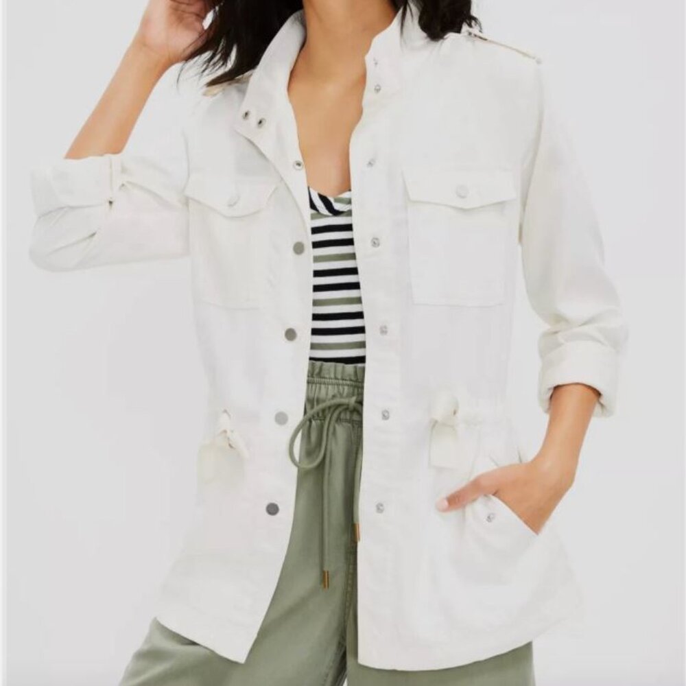 Loft Women's White Drawstring Waist Utility 100% Lyocell Jacket Size S